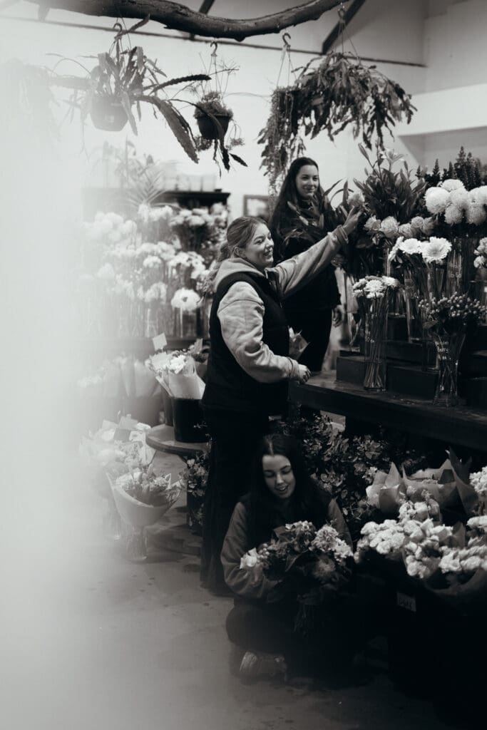 Mim and the team preparing inside the store at The Willow Branch fresh from the market. The best florist in Gippsland and Melbourne. Captured by Ebb and Flow Photography