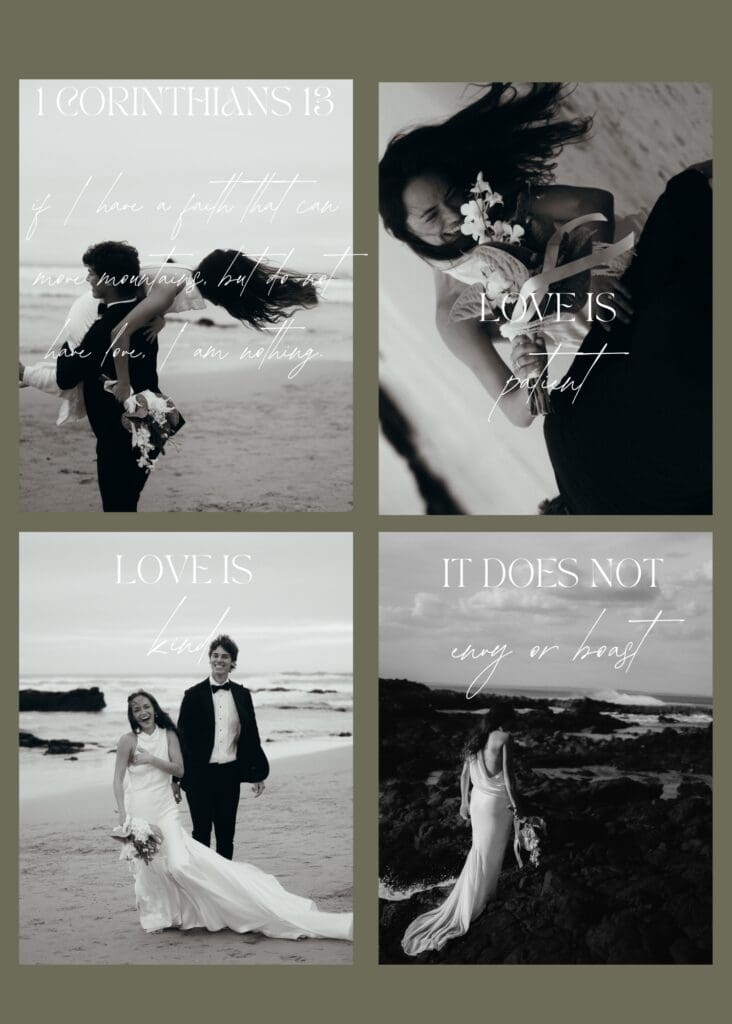 1 corinthians 13 love is patient, love is kind, it does not envy or boast. Christian wedding photographer, aesthetic bible verse, christian photographer